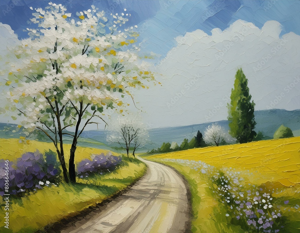 Flowers are blooming on a country road