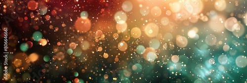 Abstract background. Abstract blur bokeh banner background. Gold bokeh on defocused emerald green and red background