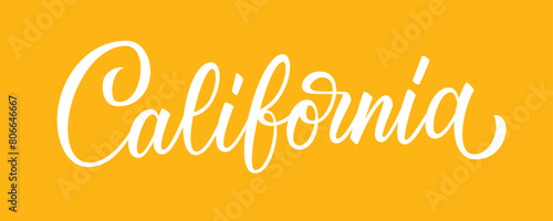California state hand lettering isolated on yellow background. Modern calligraphy for posters, cards, t-shirts, postcards, souvenirs and stickers. Vector illustration.
