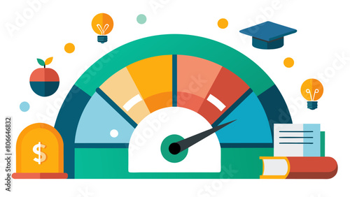 An illustration of a student loan debt meter with a fair practices gauge showing the progress made by education loan advocacy groups in promoting fair. Vector illustration