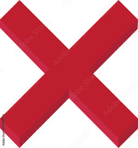 3D Red Cross Mark Icon.