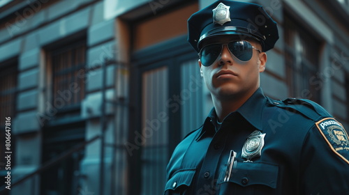 police officer in uniform, standing with authority and vigilance, ready to serve and protect