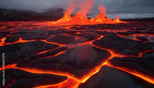 Flames Dancing On The Surface Of A Lake Of Lava C