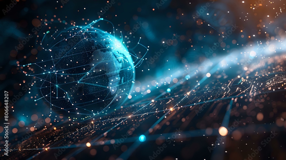 Obraz premium Advanced Data Connectivity: Illuminated Earth Globe with Digital Nodes