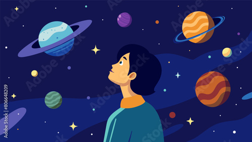 A person gazing up at the stars contemplating the vastness of the universe and the Stoic understanding of our place in the grander scheme of things.. Vector illustration
