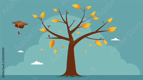 A tree with branches and a single wilted leaf representing the impact of student loan debt on an individuals ability to grow financially.. Vector illustration