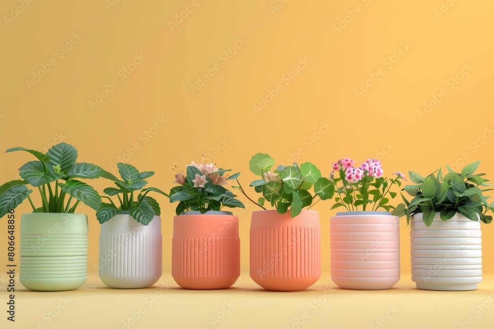 3d illustration a plants in plant pots on background