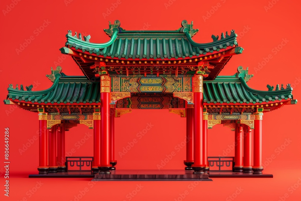 Fototapeta premium 3d illustration chinese ancient building model on background
