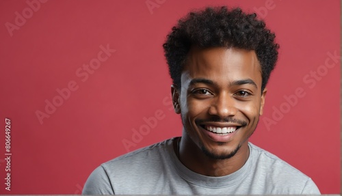 plain red background happy black gay guy looking at camera in studio shot portrait from Generative AI