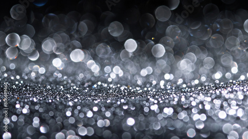 Silver glitter defocused twinkly lights, resembling a spring beauty. photo