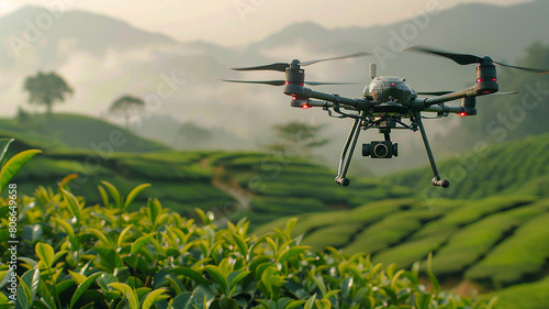 Drone With a camera flying over a tea