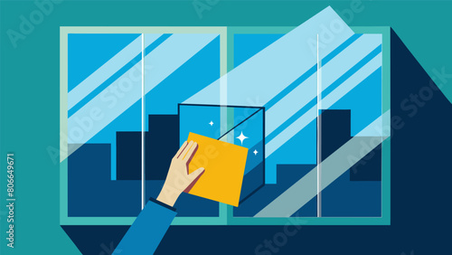 Layers of protective film being carefully peeled off each window to reveal its crystal clear glass.. Vector illustration
