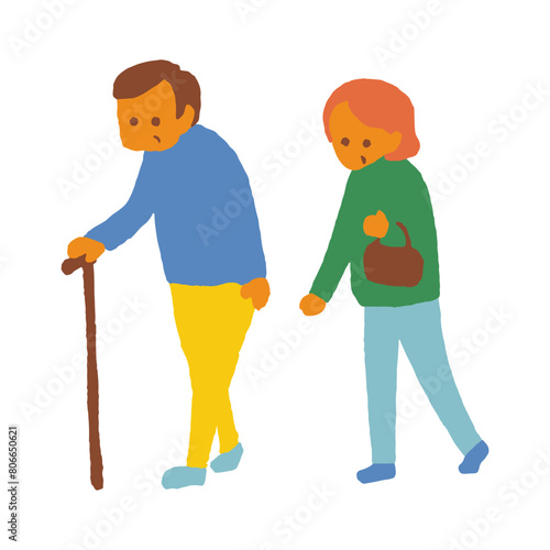 illustration of elderly couple walking together