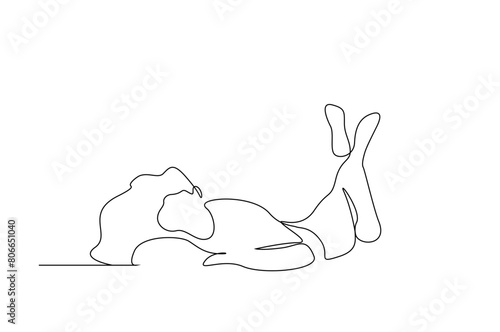 woman home sleep relax relax calm tired one line art design vector