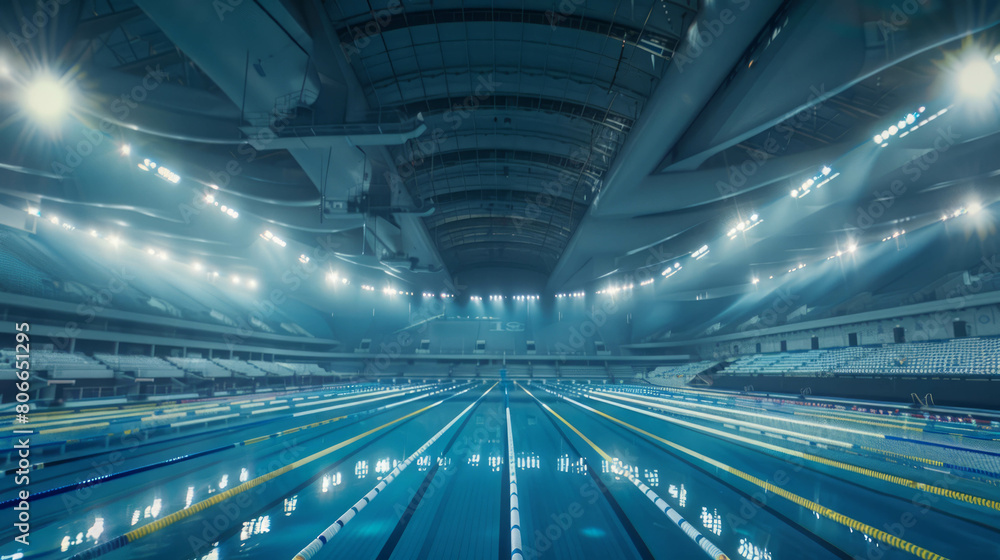 Exciting athlete performance in Olympic pool, AI generative. Exciting athlete performance in Olympic pool, AI generative.
