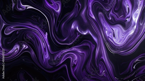 Iridescent violet swirls against a black canvas, creating an oil slick look. photo