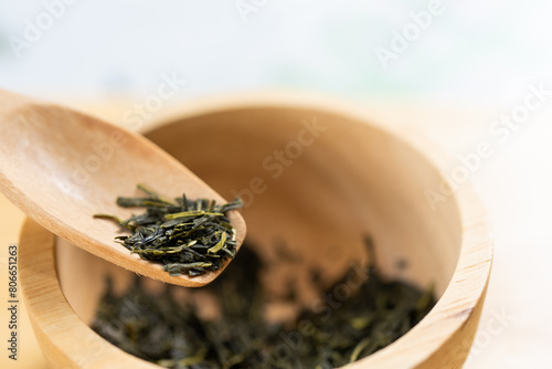 Extreme Close up View of Tea Leaves in Small Spoon