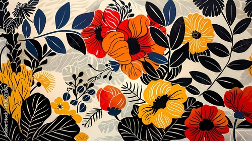 Orange and blue floral plant illustration poster background