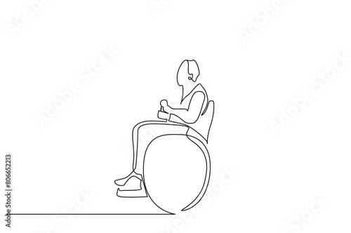 electric wheelchair man patient one line art design vector