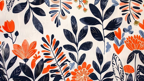 Orange and blue floral plant illustration poster background photo
