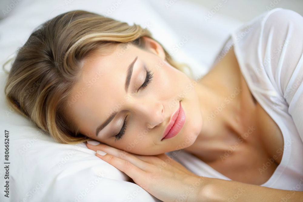 pretty girl sleeping on bed. beautiful sensual young woman in white morning bed pretty girl sleeping on bed. beautiful sensual young woman in white morning bed