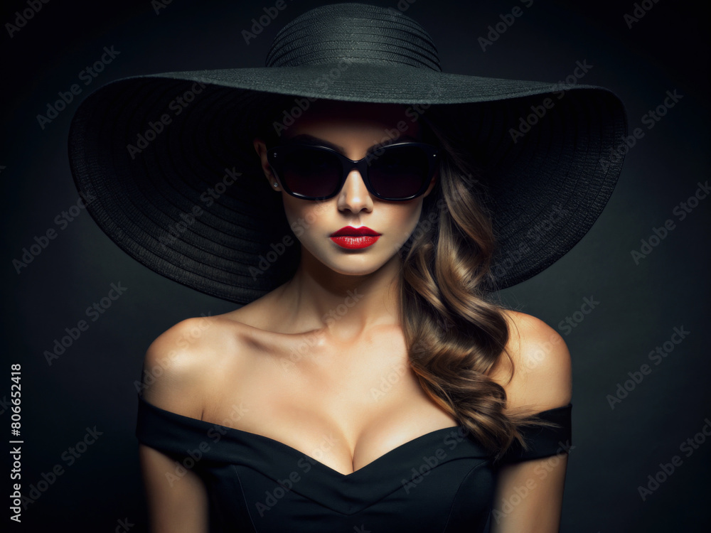 Beautiful sexy woman in sunglasses and Hat. Lady in the dark Beautiful sexy woman in sunglasses and Hat. Lady in the dark