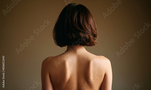sensual beautiful naked girl with bob hair. female nude back