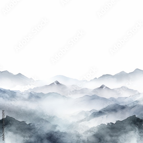 Gray tones watercolor mountain range on white background with copy space display products blank copyspace for design text photo website web banner 