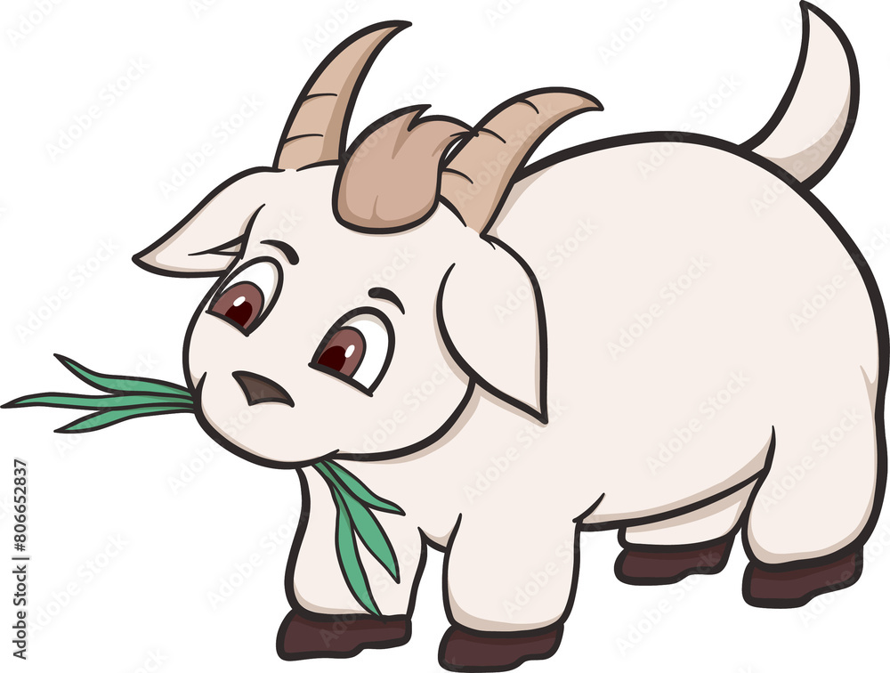 cartoon goat with a green leaf in its mouth