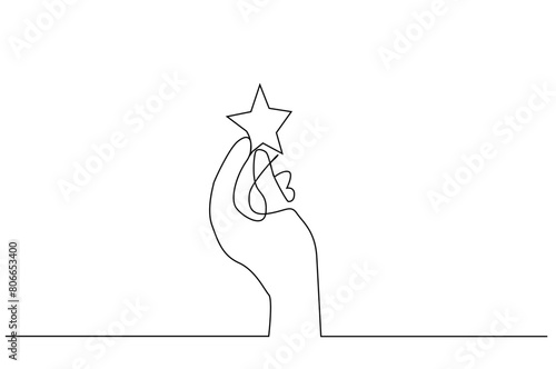 human hand star icon evaluation sign one line art design vector
