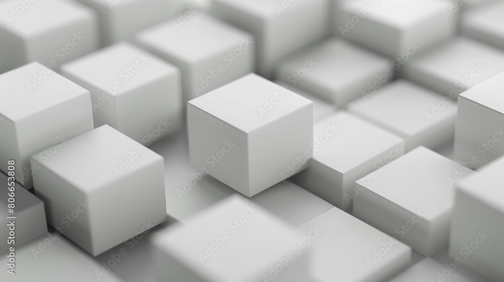 Randomly shifted white cube boxes on a soft gray block background for wallpaper. Randomly shifted white cube boxes on a soft gray block background for wallpaper.