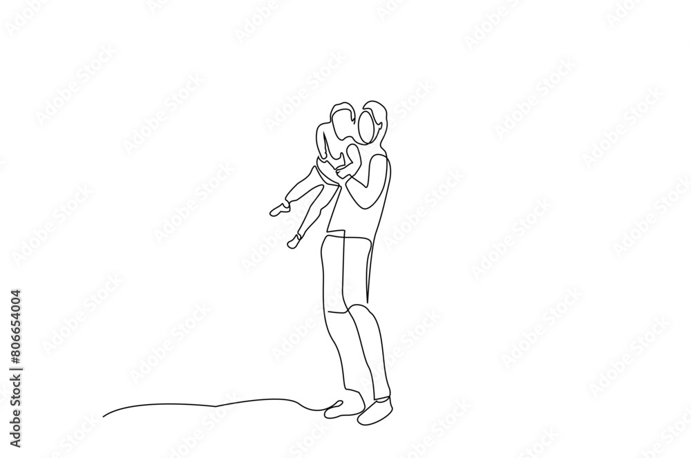 father son having fun together happy family pose full body length one line art design vector father son having fun together happy family pose full body length one line art design vector