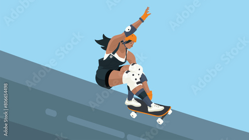 Woman skater isolated on blue background vector illustration
