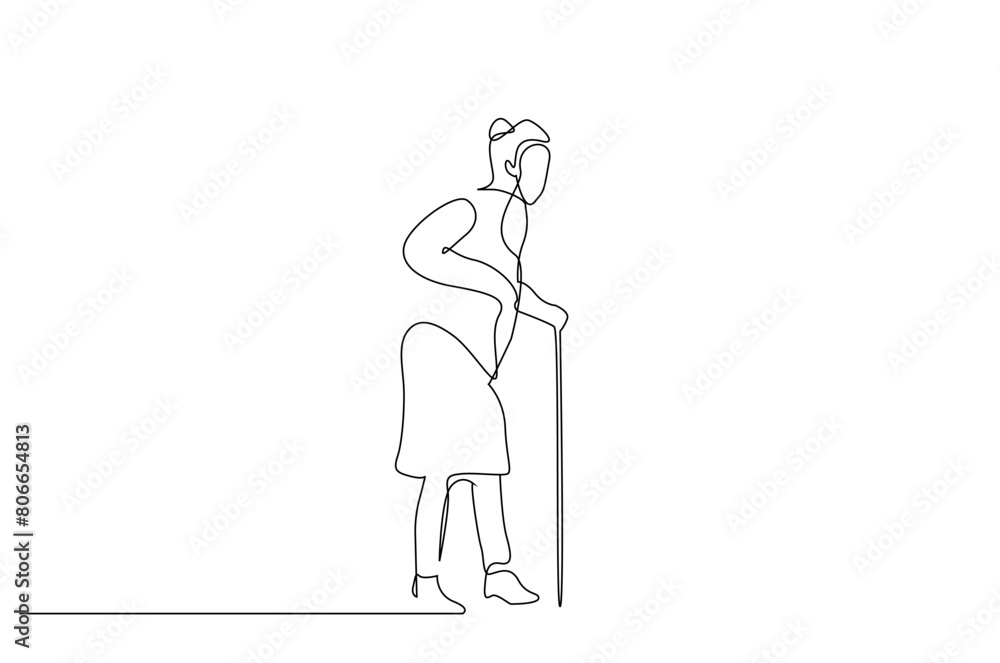 old senior woman walking stick life one line art design vector old senior woman walking stick life one line art design vector
