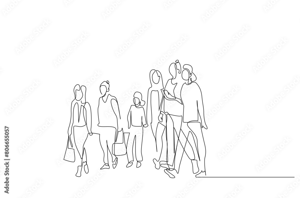 people city crowd walk life one line art design vector