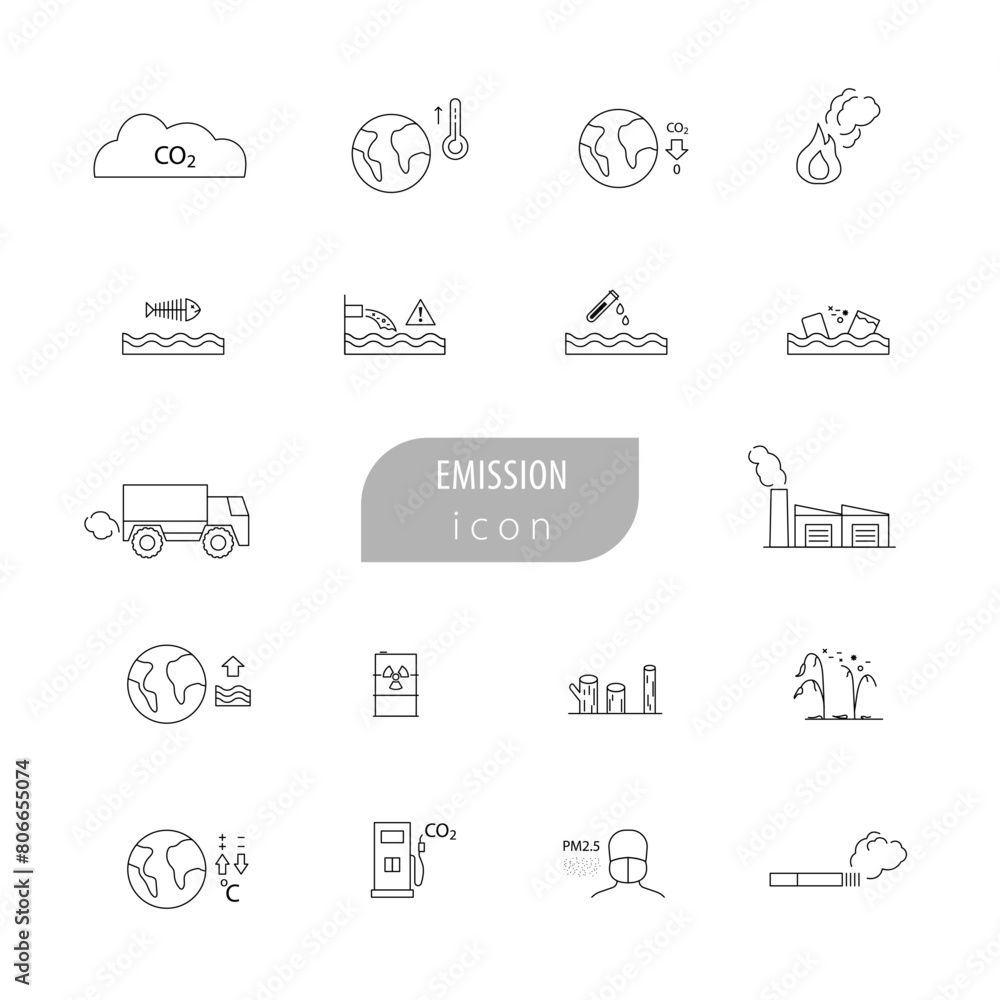 emission icon, pollution icon with simple line graphic