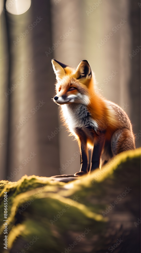 Naklejka premium Red fox cub standing in the wild on a white background