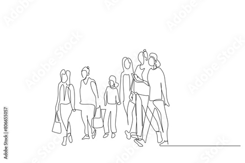 people city crowd walk life one line art design vector
