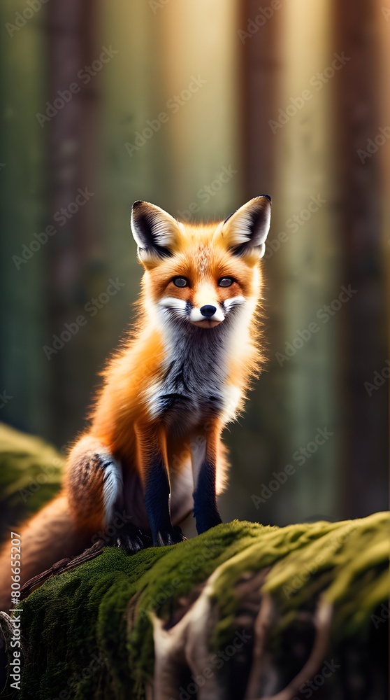 Red fox cub standing in the wild on a white background Red fox cub standing in the wild on a white background