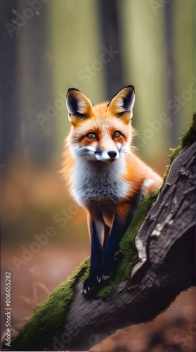 Red fox cub standing in the wild on a white background © Chondan