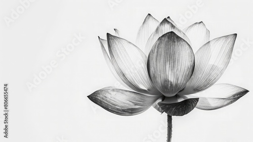 Lotus flower black and white isolated on white background with Clipping Paths, lotus is considered sacred flower for worshiping,Ink painting of Lotus flower,black and white lotus


 photo