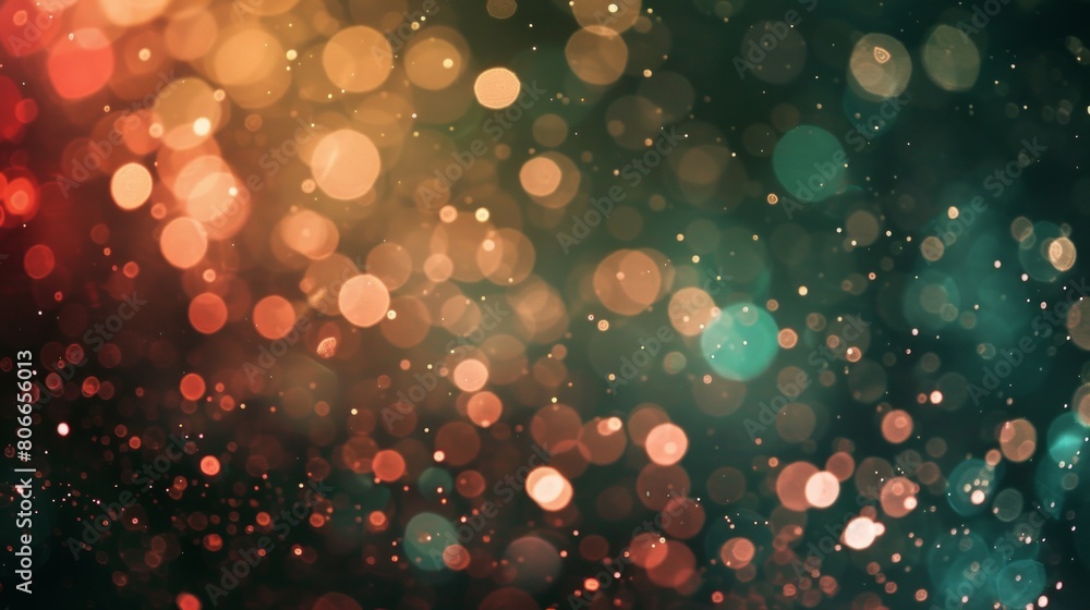 Abstract background. Abstract blur bokeh banner background. Gold bokeh on defocused emerald green and red background