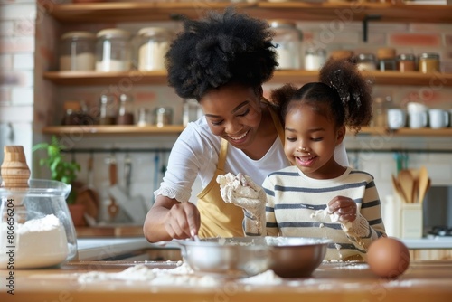 Happy black daughter helping mother do household and domestic chores together  Generative AI