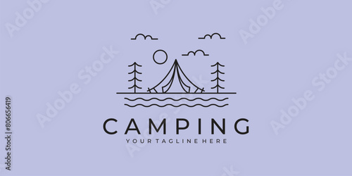 logo camping line art minimalist simple vector logo illustration design