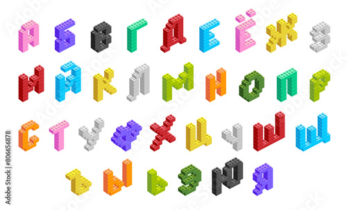 Collection of vector Cyrillic letters. Russian alphabet from construction blocks