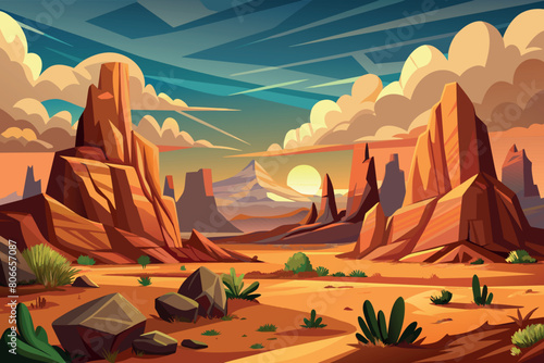 Rocky Desert Landscape with nature background illustration in cartoon style
