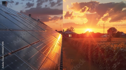 A split-screen video showing the energy production of solar tiles versus conventional electricity sources over a typical day.