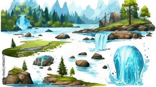 Natural water and landscapes cartoon shape 2d © Saim Art
