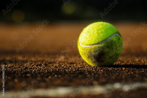 Tennis ball on court with sunset shadows