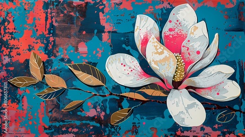 Fototapeta Naklejka Na Ścianę i Meble -  Color magnolia flower pattern illustration poster background